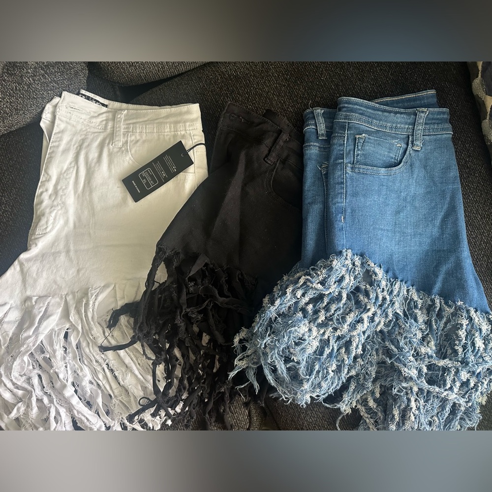 Fringe Hem Denim and Pants Set